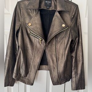 High fashion vegan crackled gold and black bomber Jacket